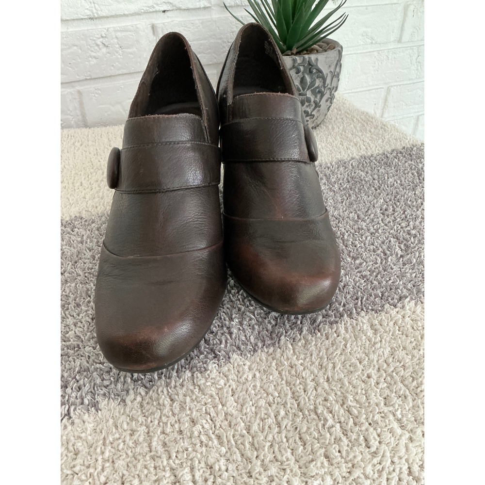 Clarks Shooties Women 12W Brown Excellent Leather Button Block Heel 83894